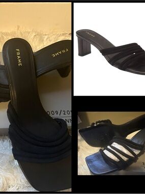 Frame Denim Black Strappy Block Heel Mule NEW SIZE 40 (US 8.5-9) XS